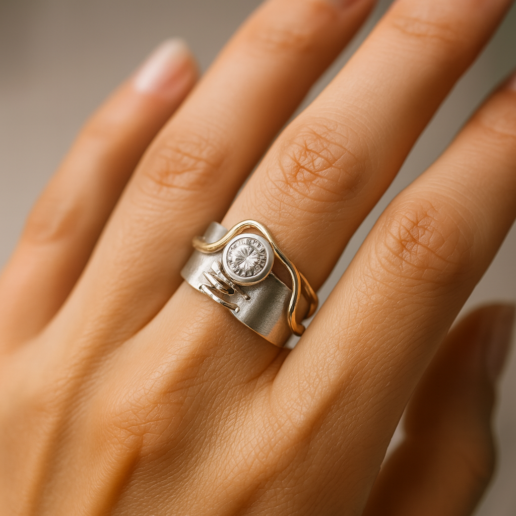 Laura - Anello vintage in argento scuro con zirconi