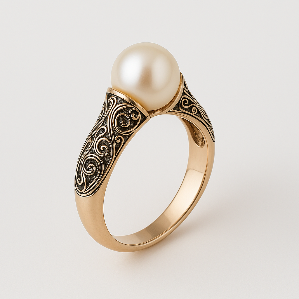 Theresia - Anello vintage in oro con perle