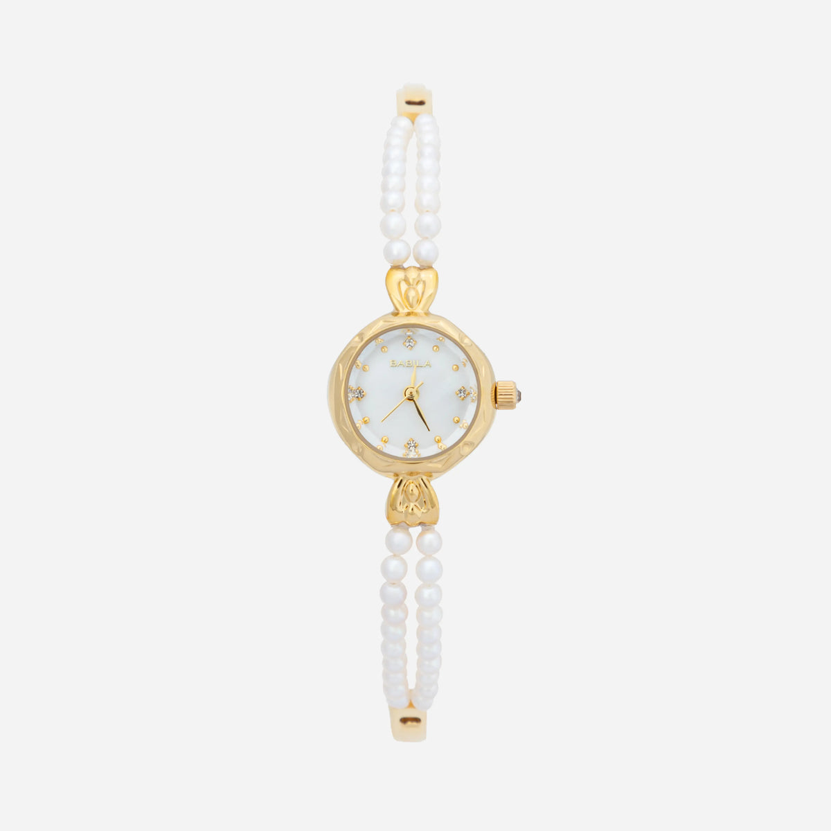 Johana – Orologio in oro con bordo in cristallo.