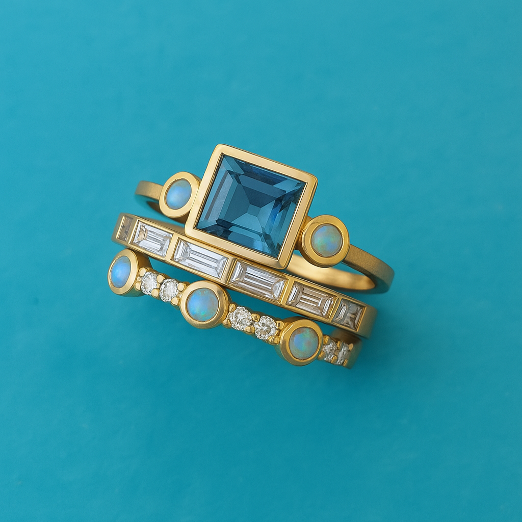 Herta - Set di anelli vintage in cristallo blu