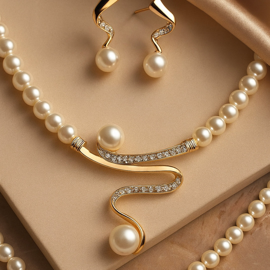 Set collana e orecchini con perle naturali