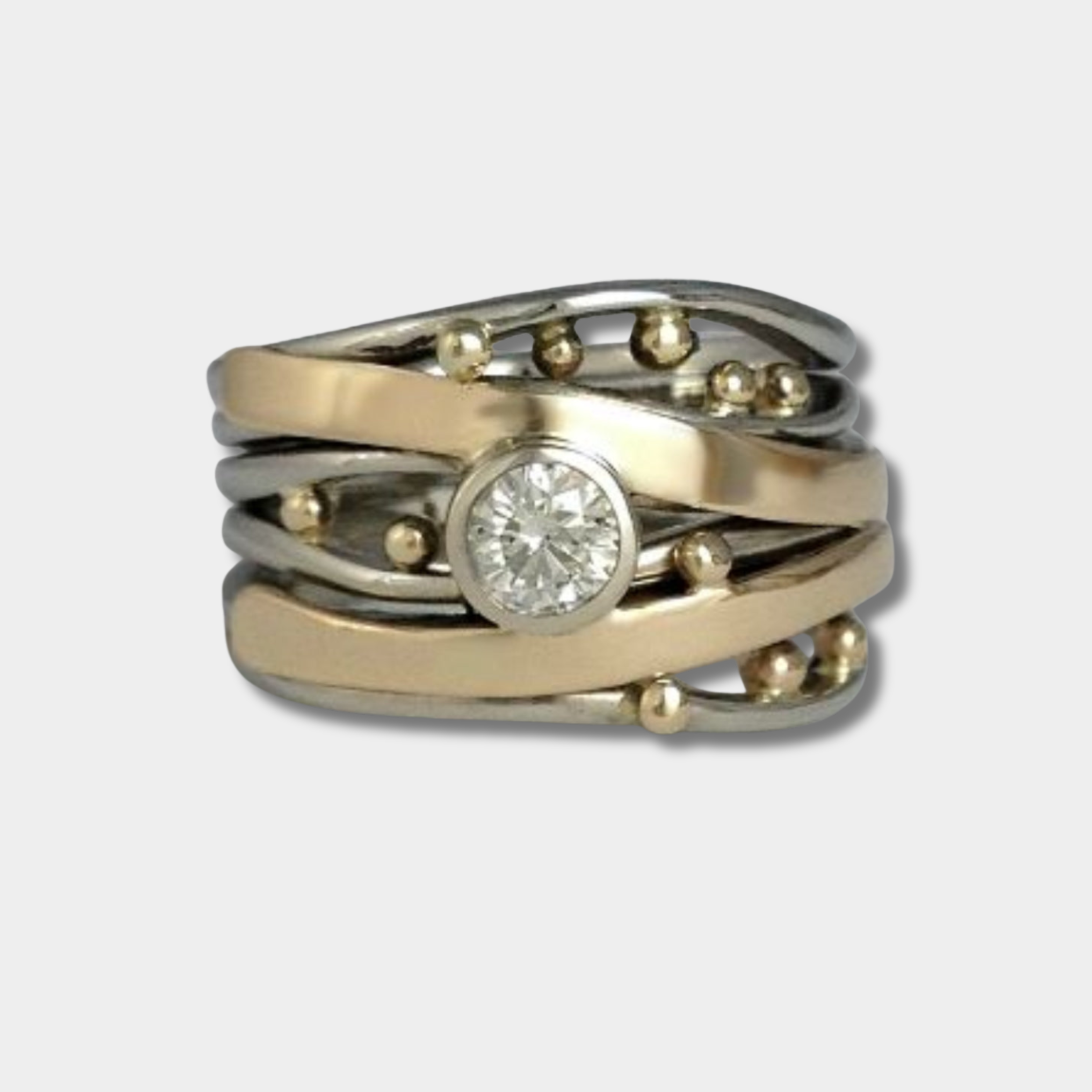 Stefanie - Anello vintage in oro con zircone intarsiato