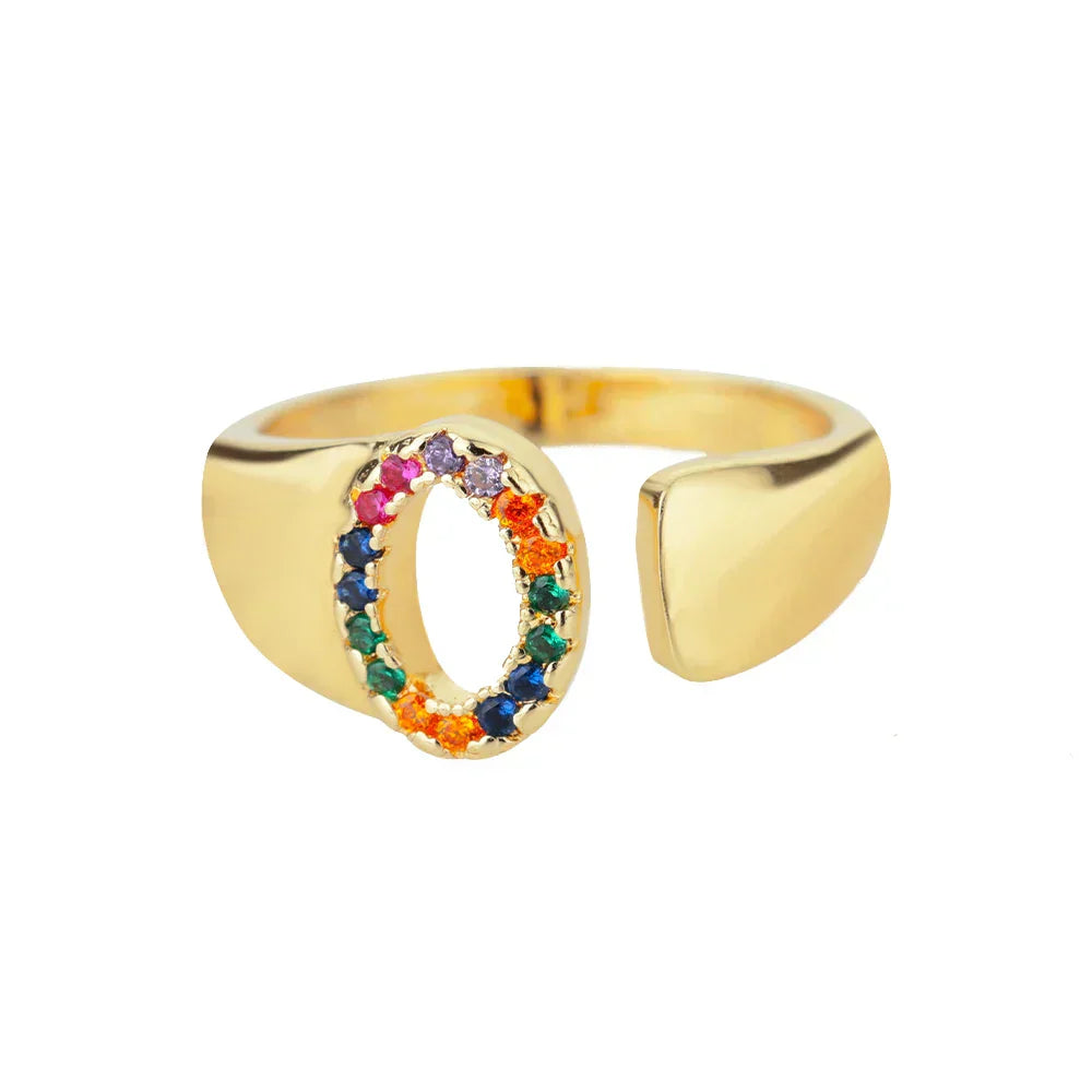O - Anello in acciaio inossidabile dorato con iniziali