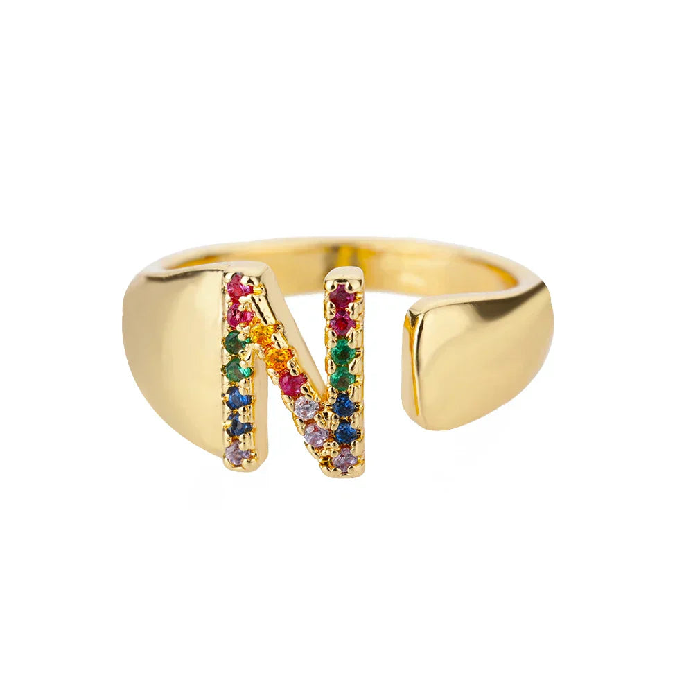 N - Anello in acciaio inossidabile dorato con iniziali