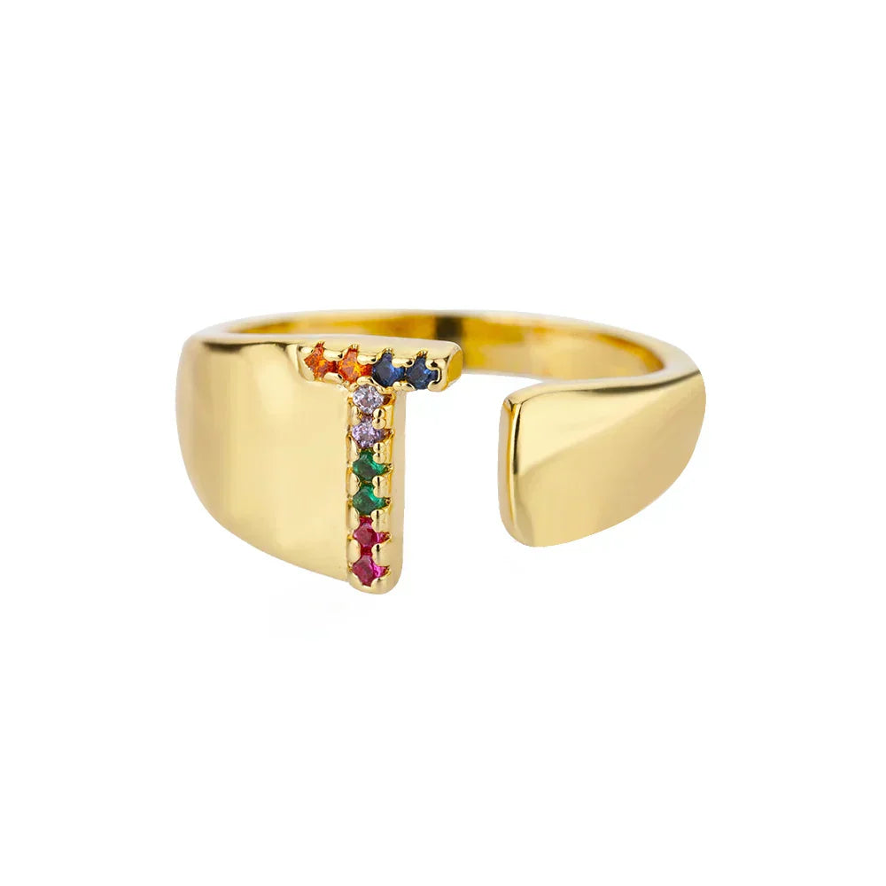 T - Anello iniziale in acciaio inossidabile dorato