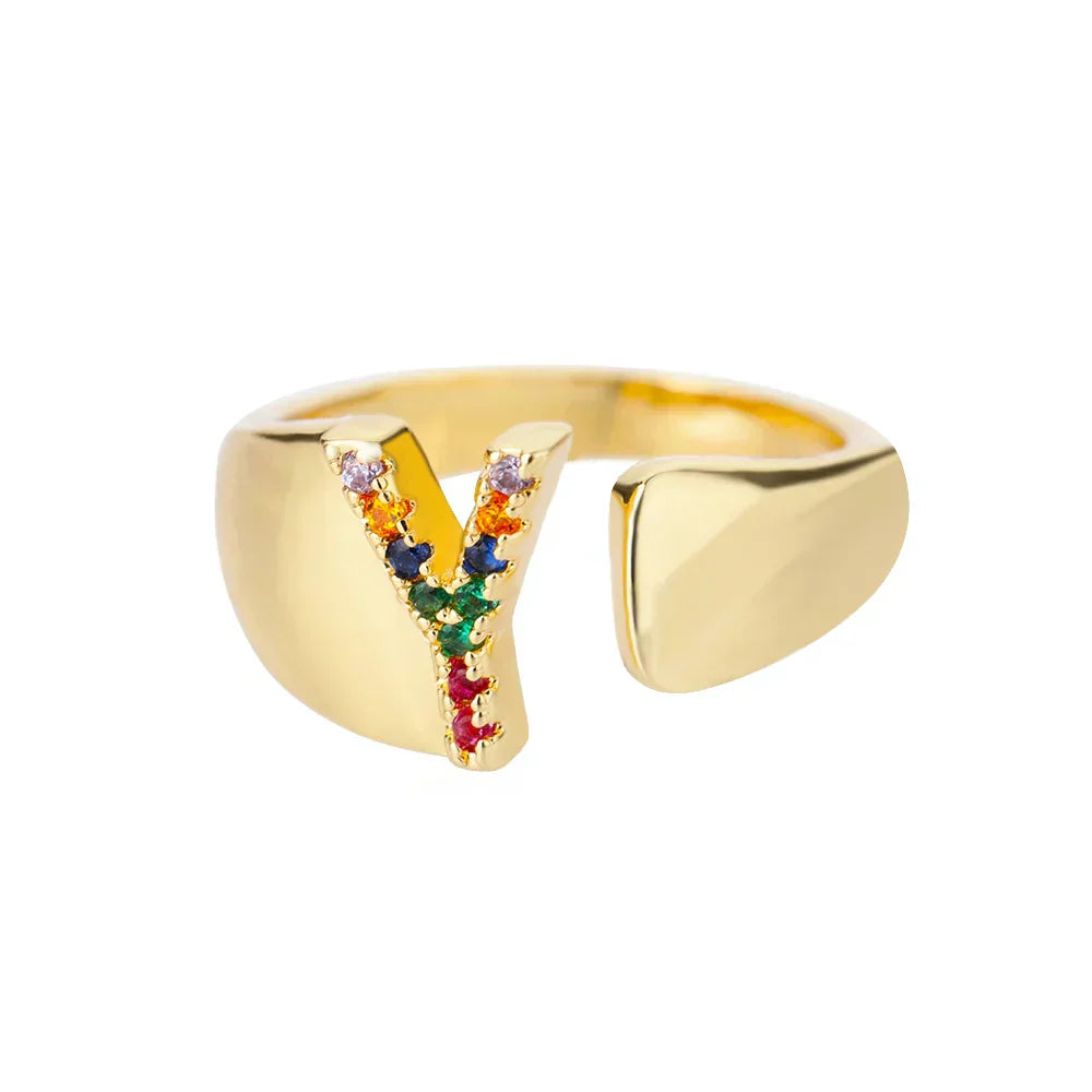 Y - Anello in acciaio inossidabile dorato con iniziale