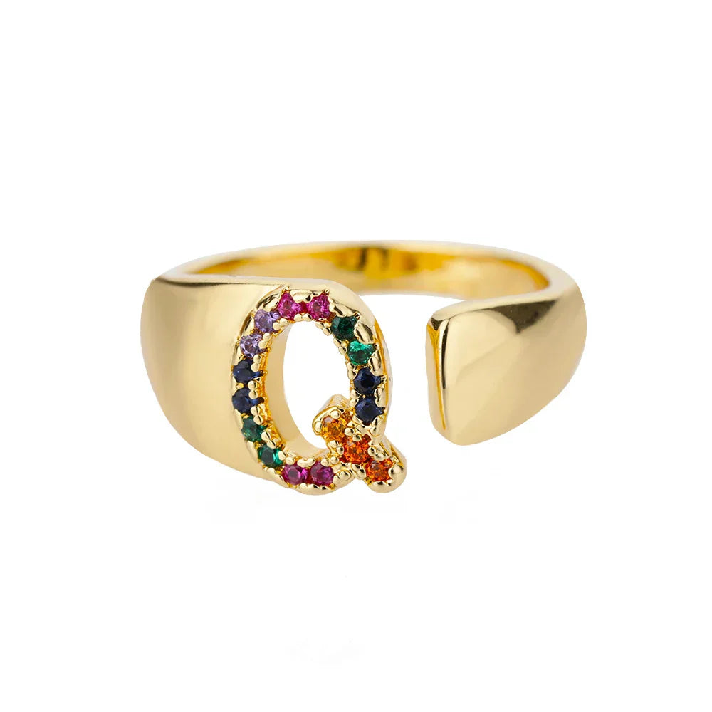 Q - Anello in acciaio inossidabile dorato con iniziali