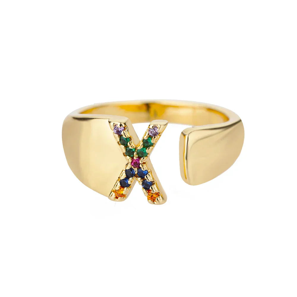 X - Anello in acciaio inossidabile dorato con iniziale