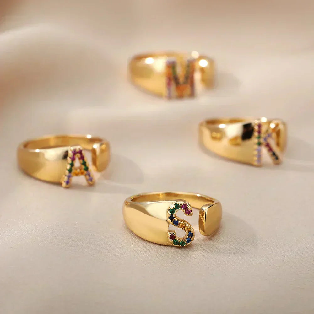 O - Anello in acciaio inossidabile dorato con iniziali