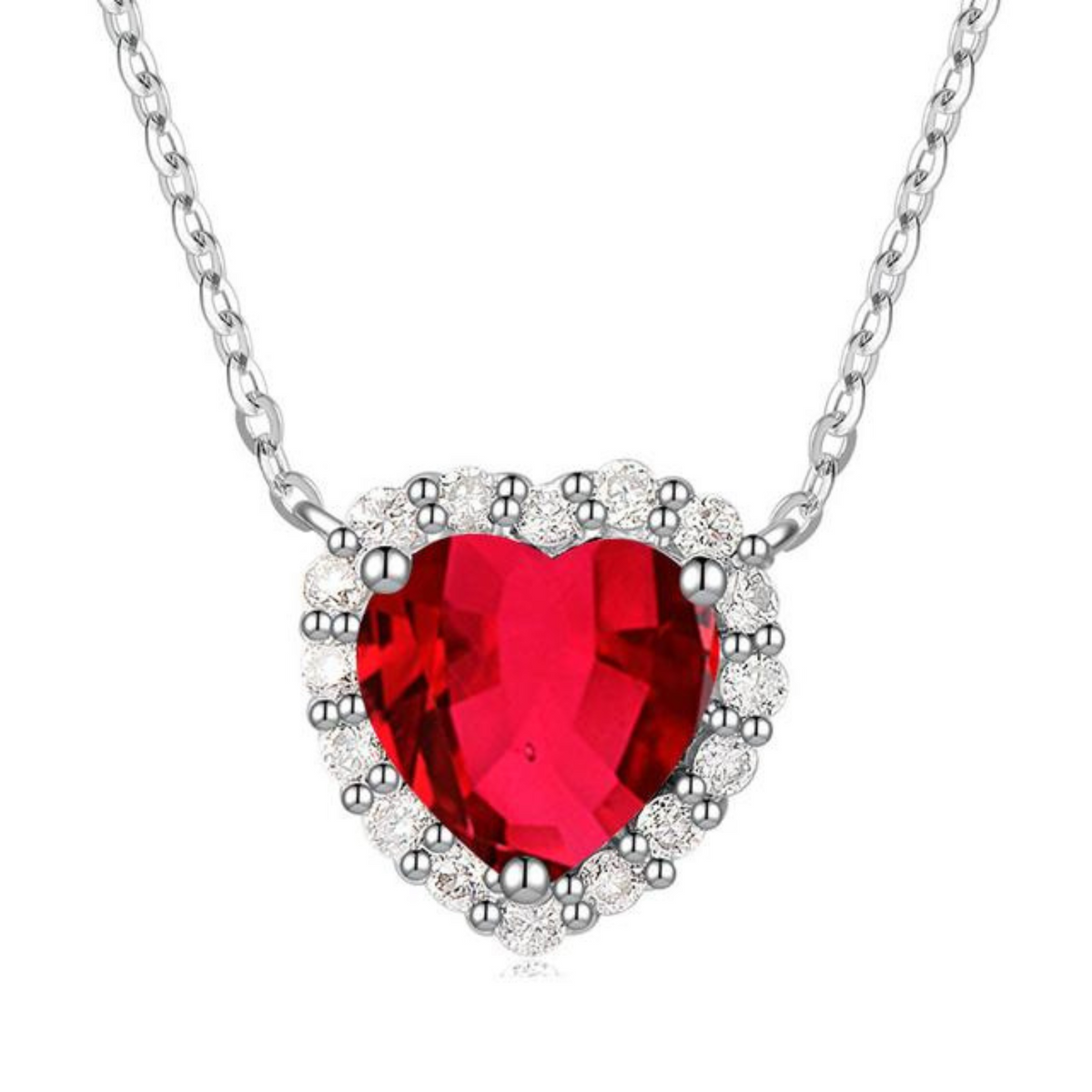 Romy – Collana in argento con cuore di rubino.