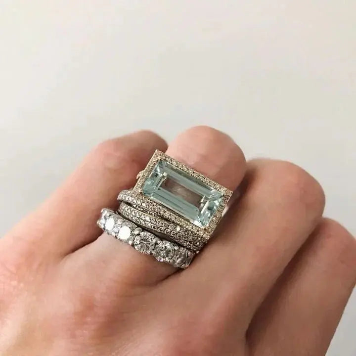 Emma - Set di anelli vintage in vetro turchese e argento
