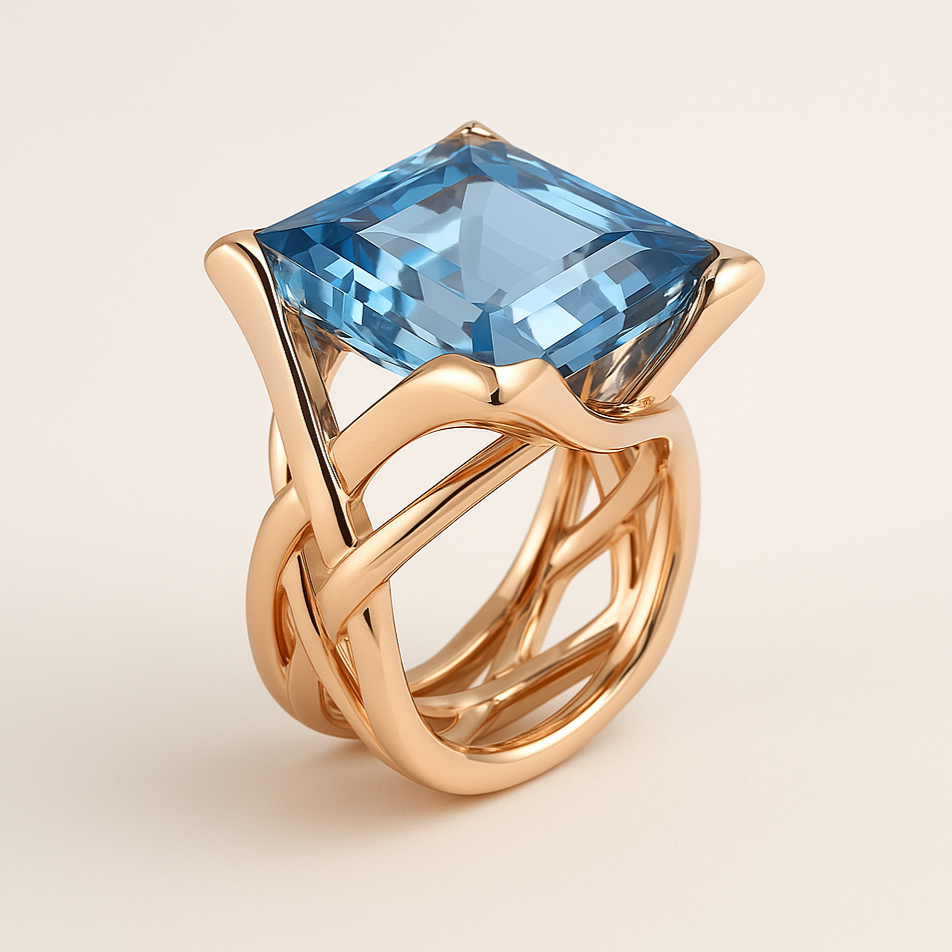 Elizabeth - Anello vintage in oro rosa con zirconi blu