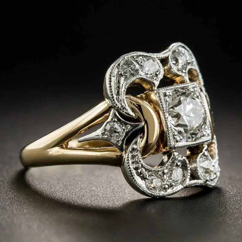 Markéta - Anello vintage placcato oro con zirconi